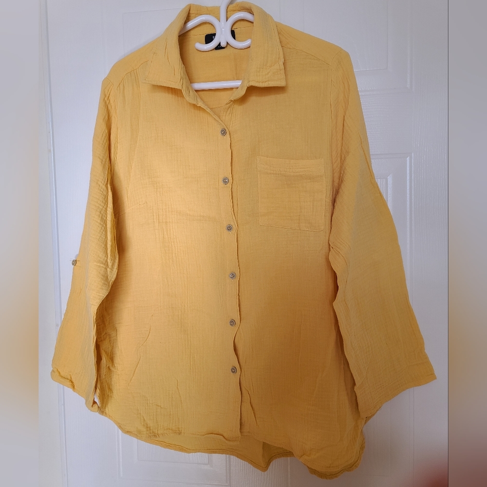 Kenneth Cole Reaction Button-up Blouse, Large, Yellow